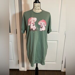 Hot Topic Fairydropart Oversized Green & Pink Mushroom Boba Tea‎ Time T-Shirt
